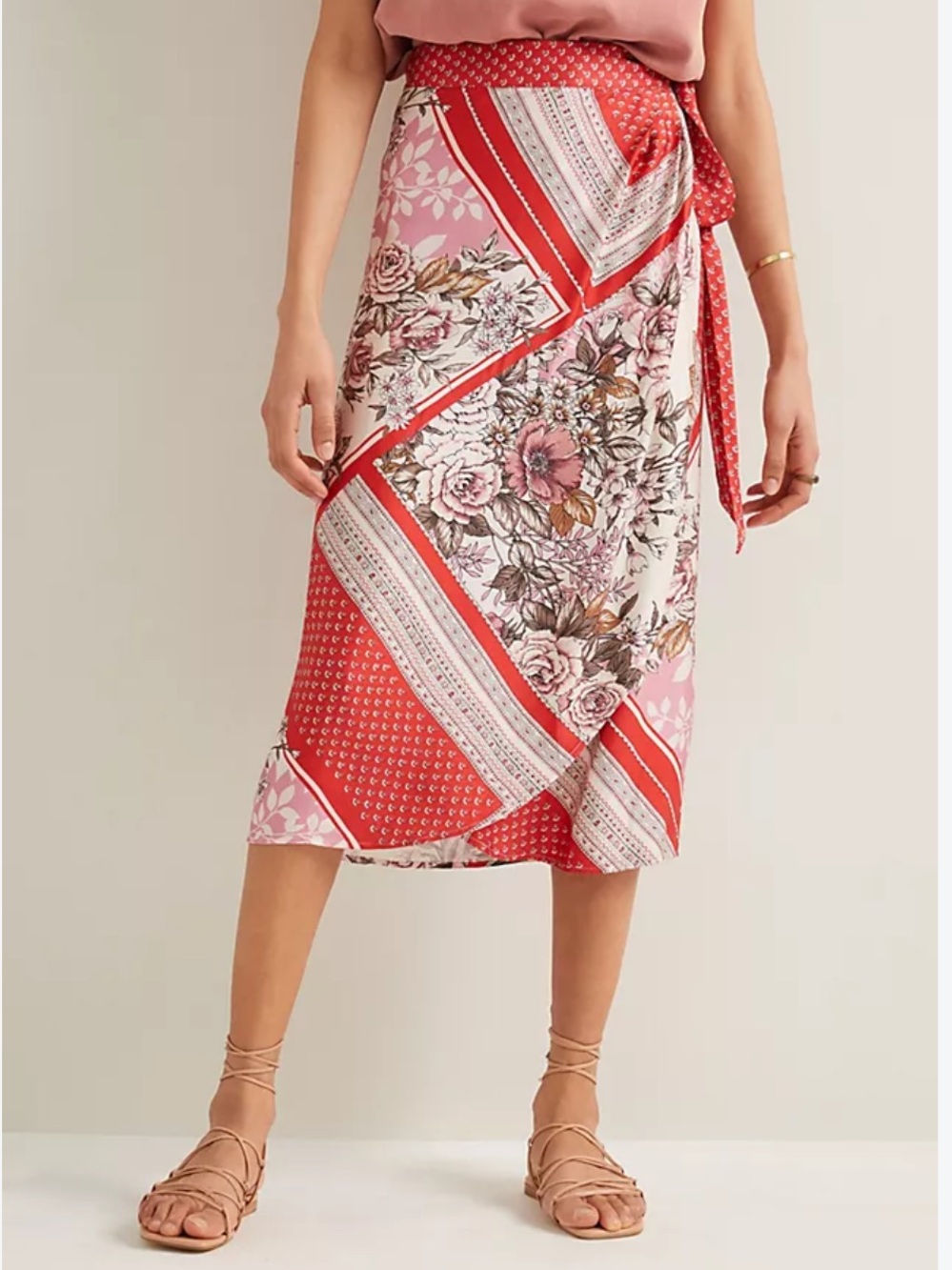 Tiny Anthropologie Floral Wrap Midi Skirt Patchwork Side Tie Skirt Boho Small
